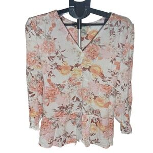 American Rag Women’s Floral Flowy Blouse Long Sleeve Back Tie Plus 2X